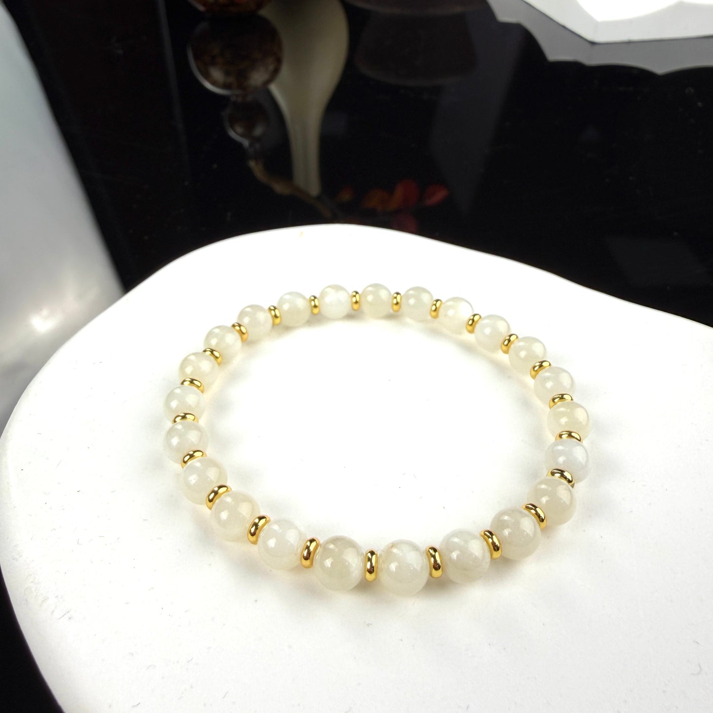 White Moonstone Beaded Bracelet