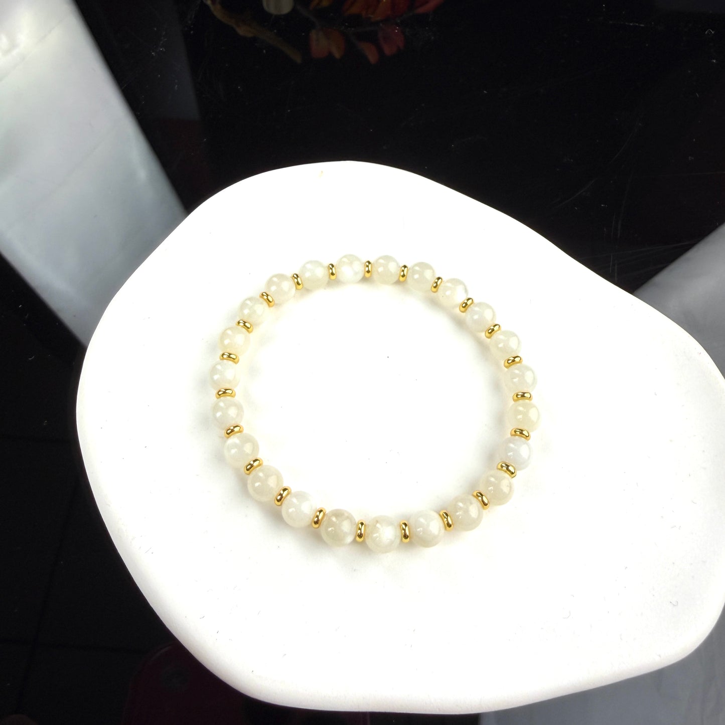 White Moonstone Beaded Bracelet