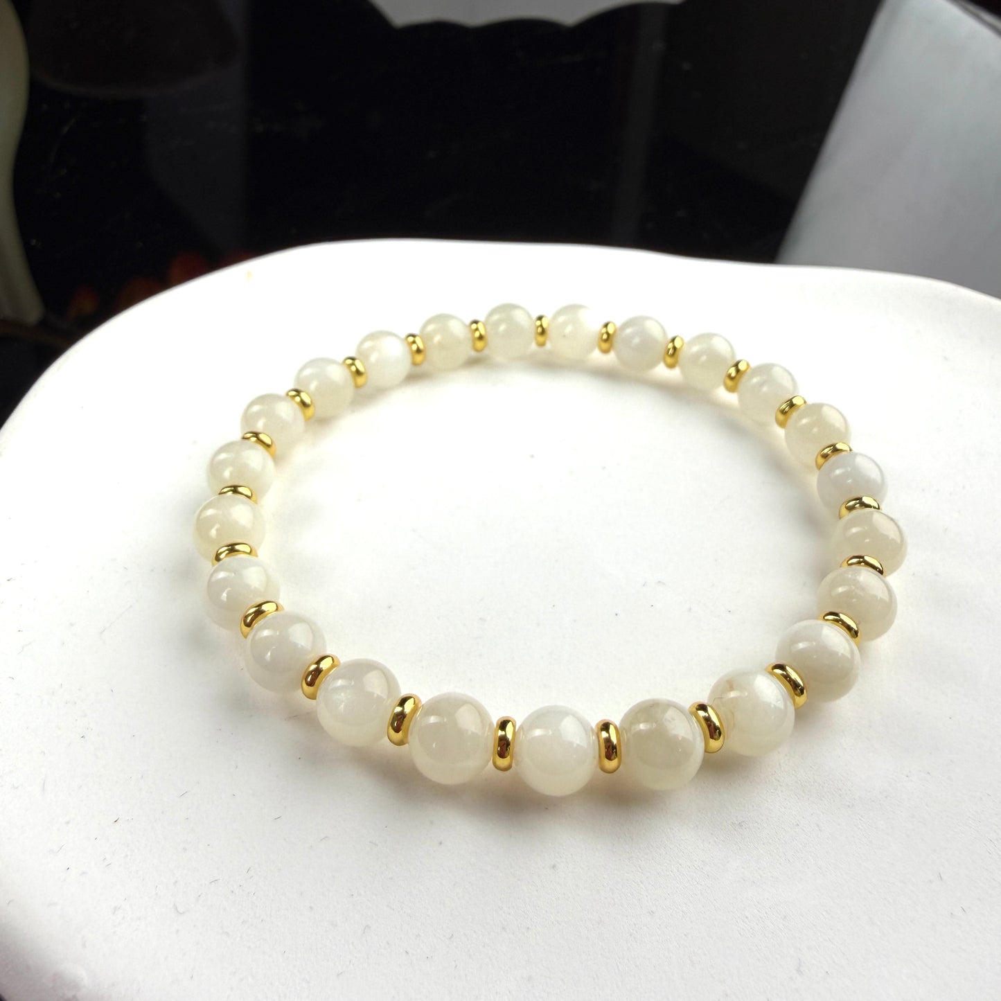 White Moonstone Beaded Bracelet