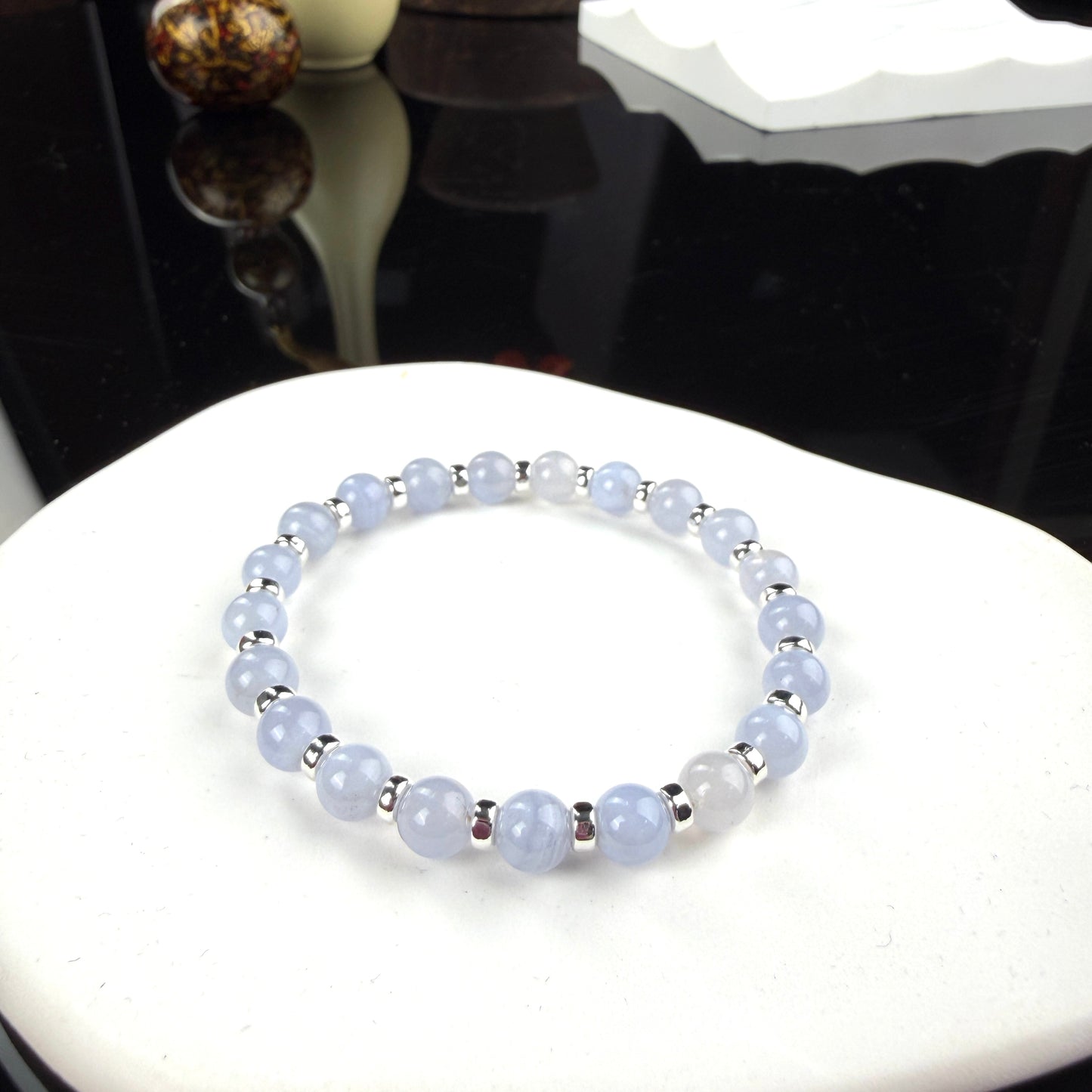 Blue Lace Agate Beaded Bracelet