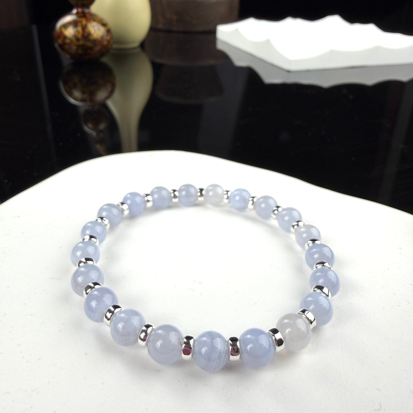 Blue Lace Agate Beaded Bracelet