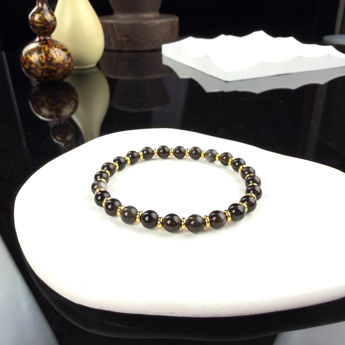 Silver Sheen Obsidian Beaded Bracelet