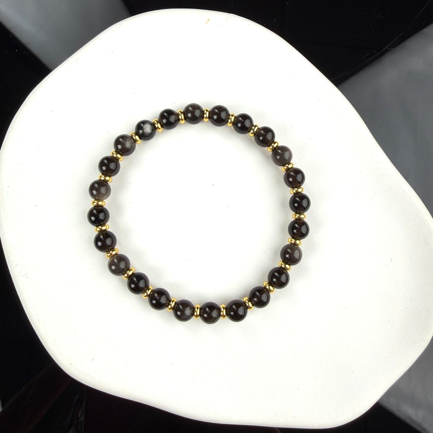 Silver Sheen Obsidian Beaded Bracelet
