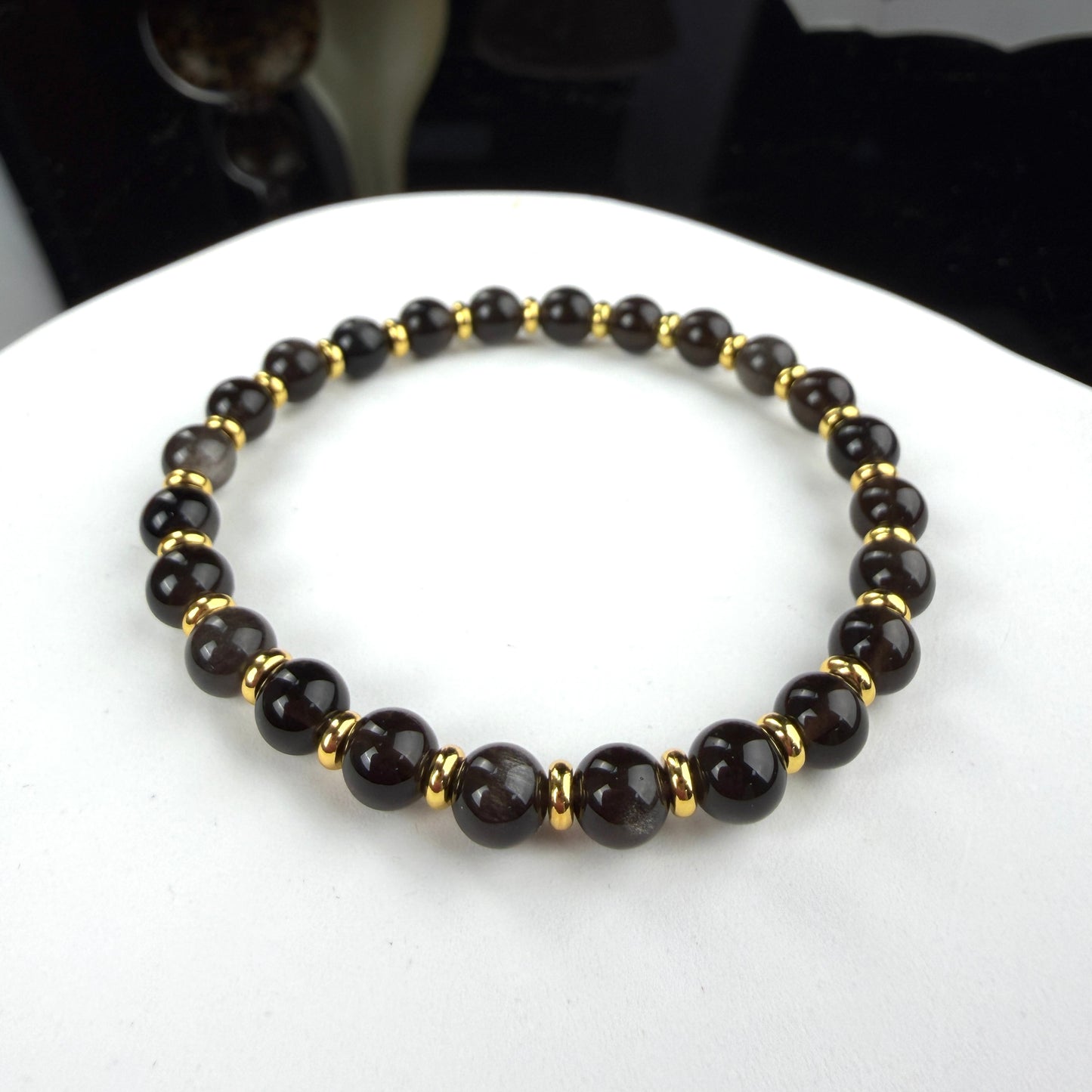 Silver Sheen Obsidian Beaded Bracelet