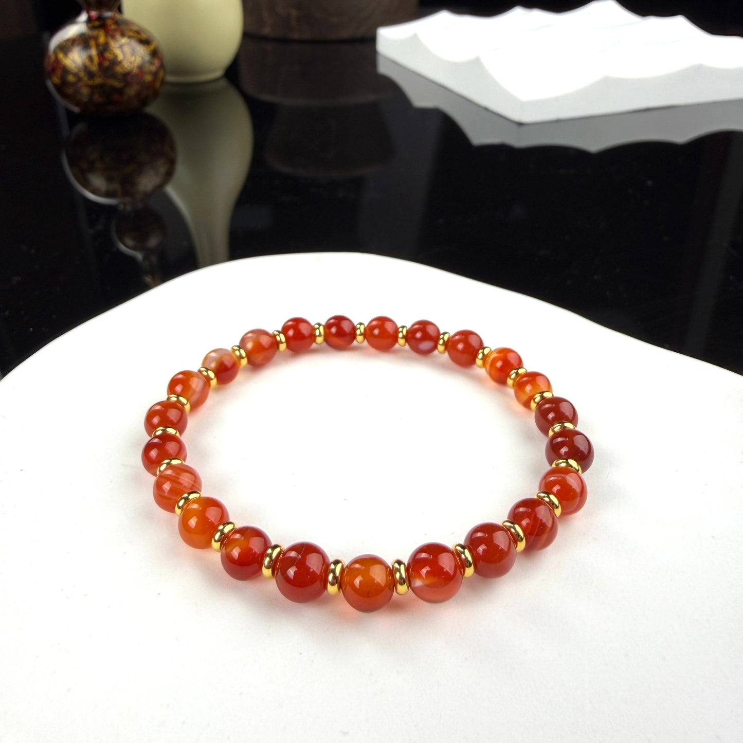 Red Banded Agate Beaded Bracelet