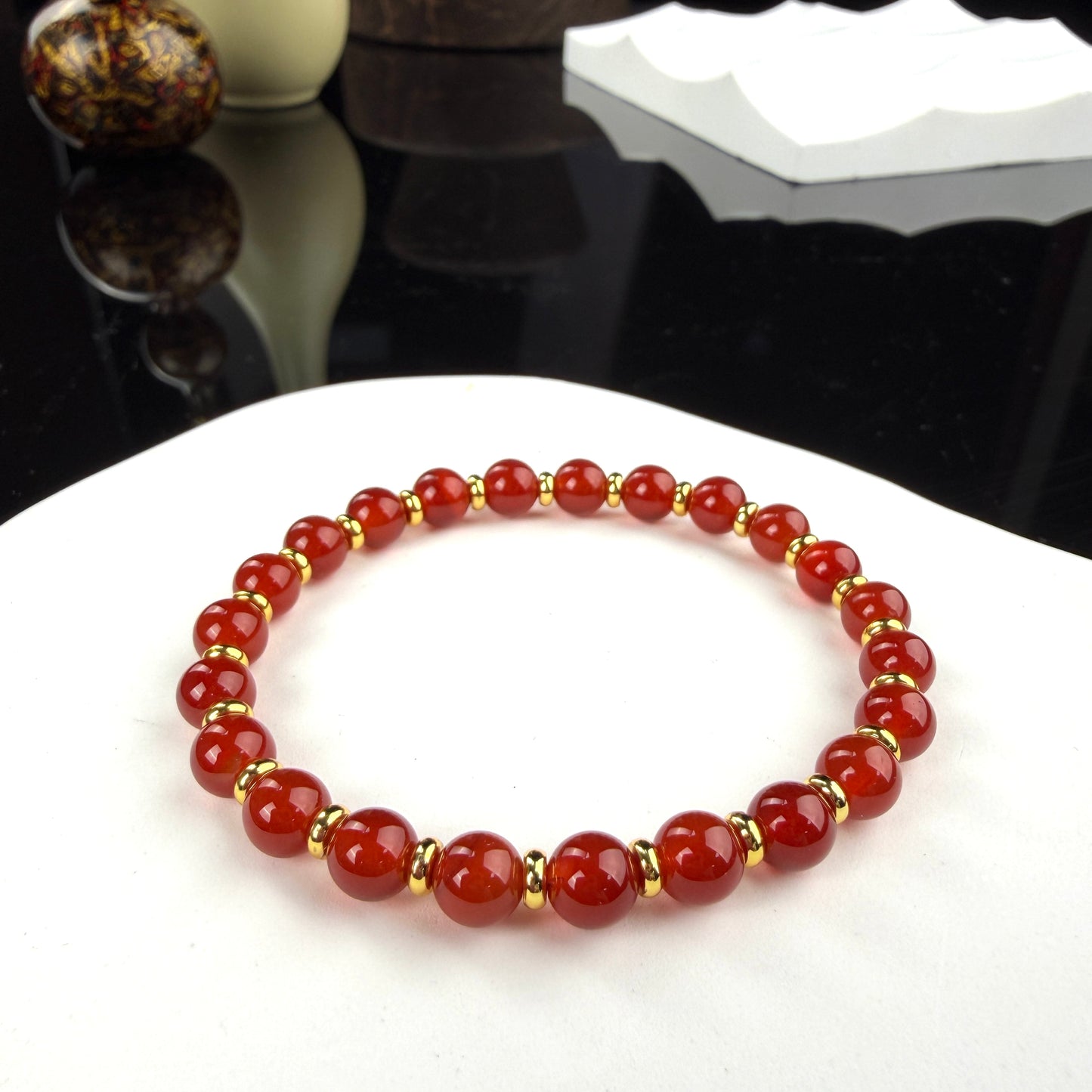 Red Agate Beaded Bracelet