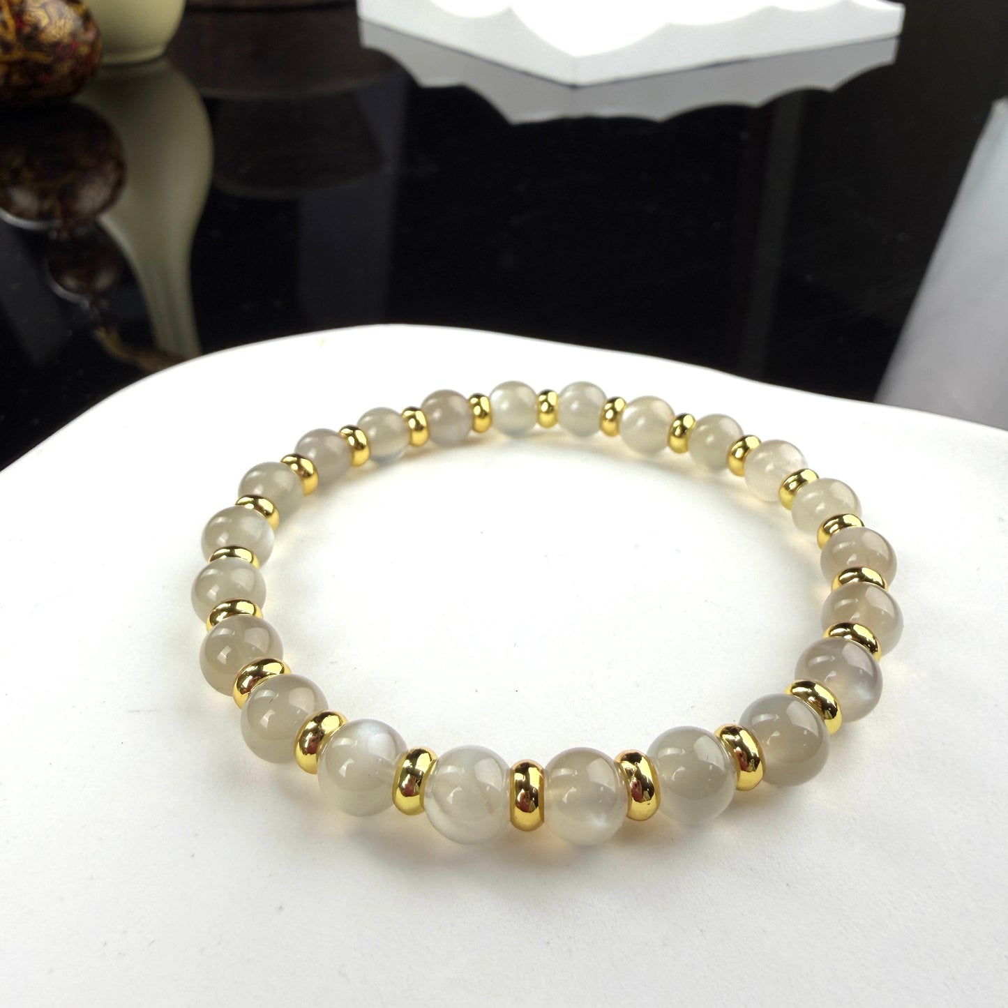 Milky Moonstone Beaded Bracelet