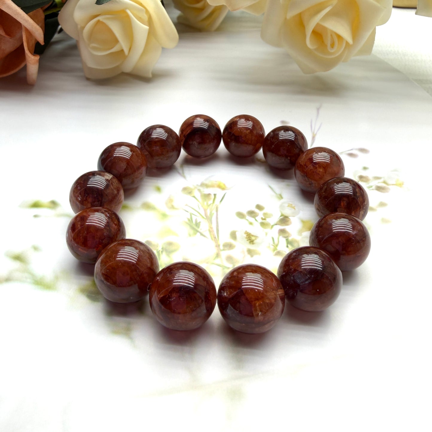 Ox Blood Red Rutilated Quartz Beaded Bracelet