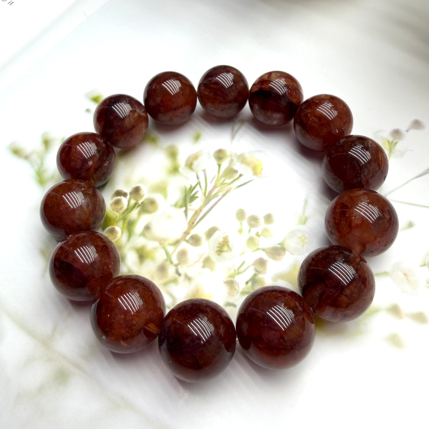 Ox Blood Red Rutilated Quartz Beaded Bracelet