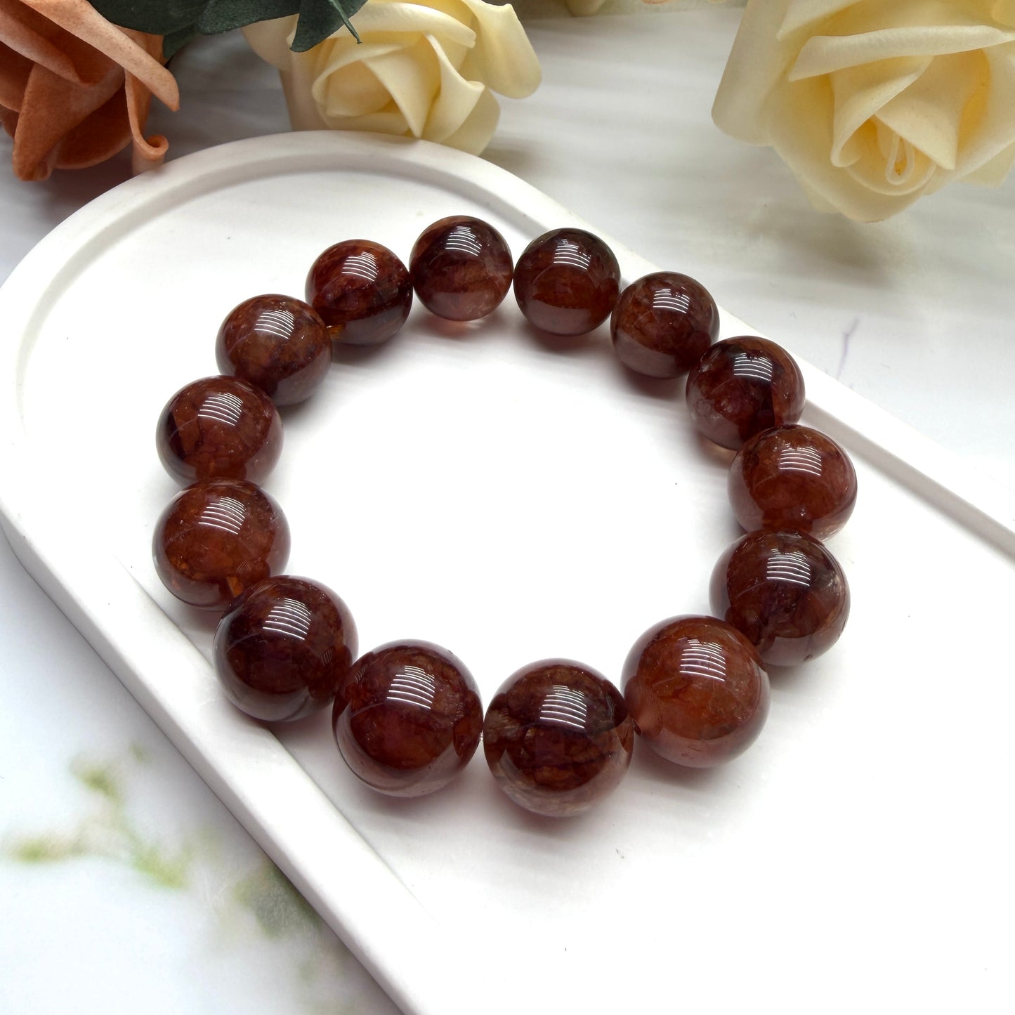 Ox Blood Red Rutilated Quartz Beaded Bracelet