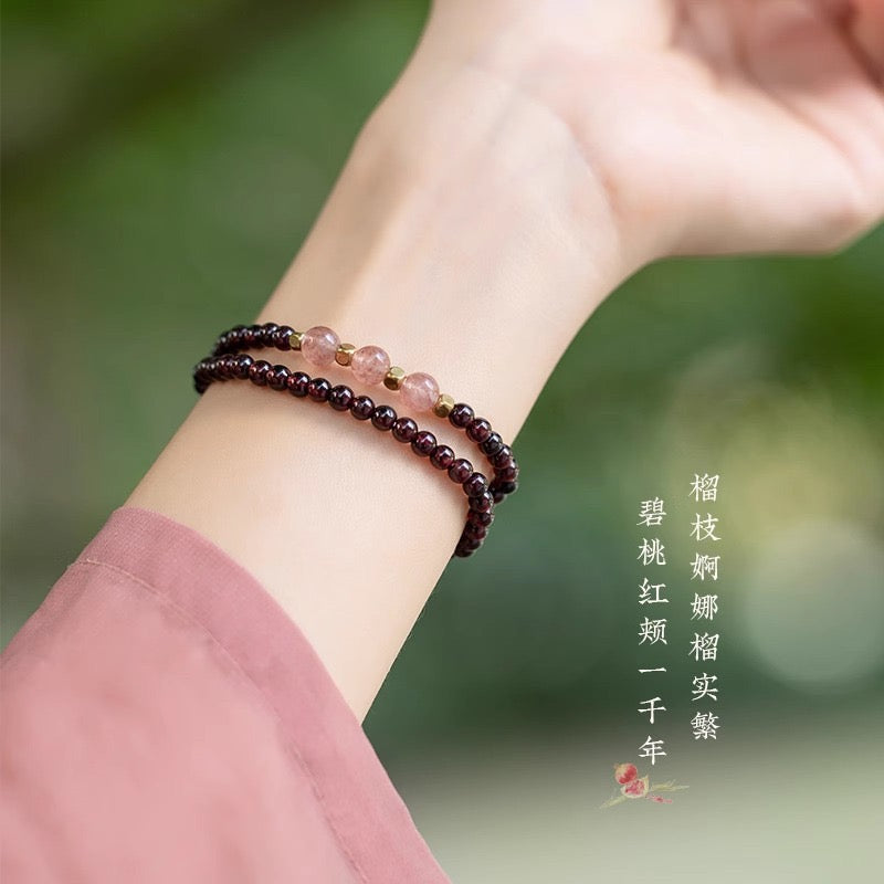 Garnet & Strawberry Quartz Double Wrap Bracelet