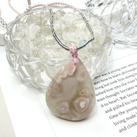 Flower Agate Teardrop Necklace