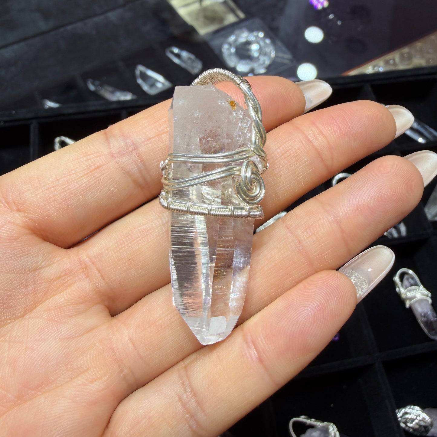 Lemurian Crystal Copper Wire Wrapped Pendant