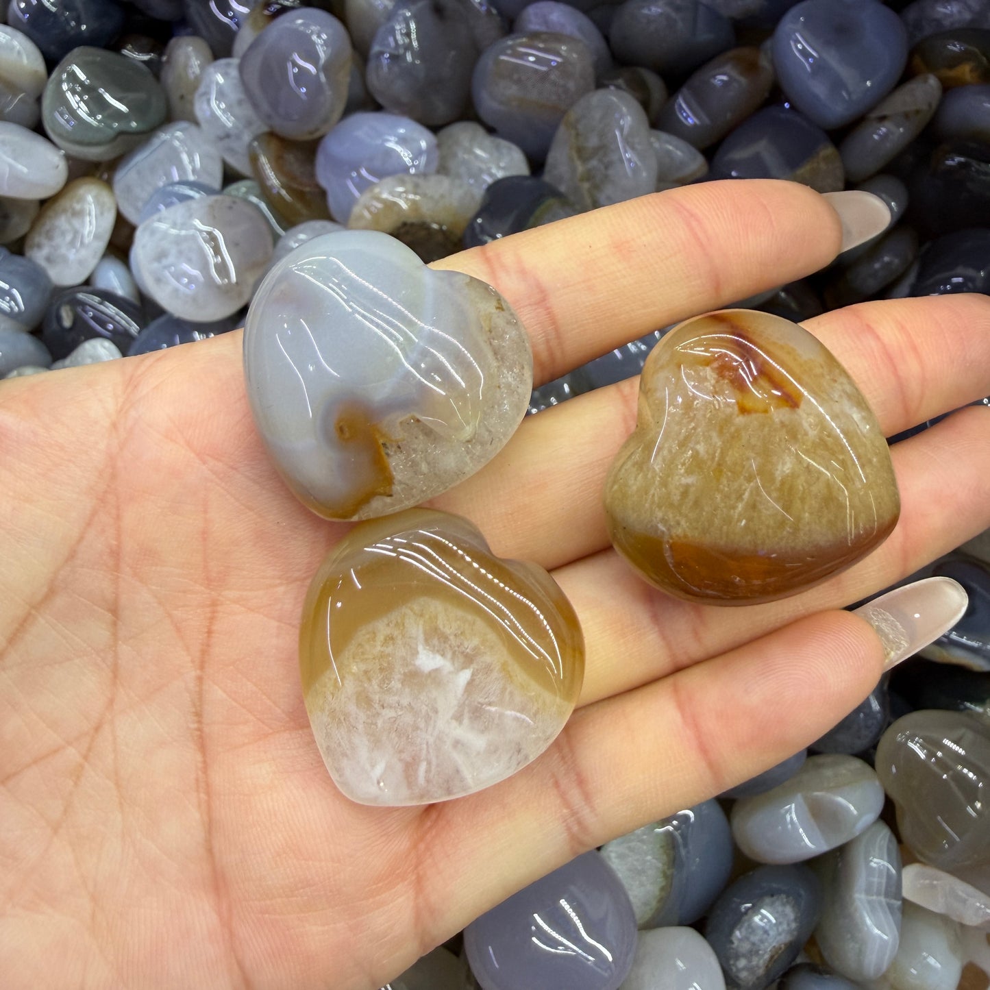 Natural Agate Heart Carving