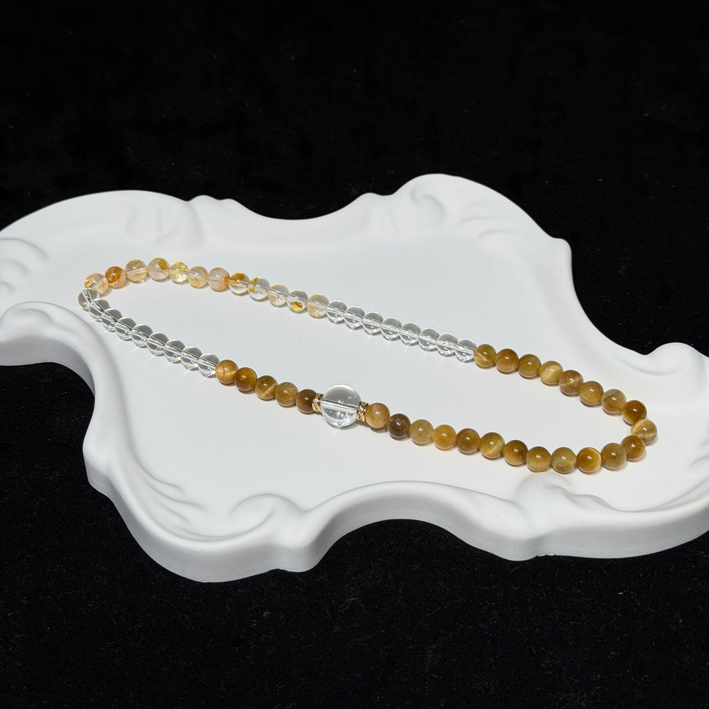 Natural Clear Quartz & Tiger’s Eye Double Wrap Stretch Bracelet