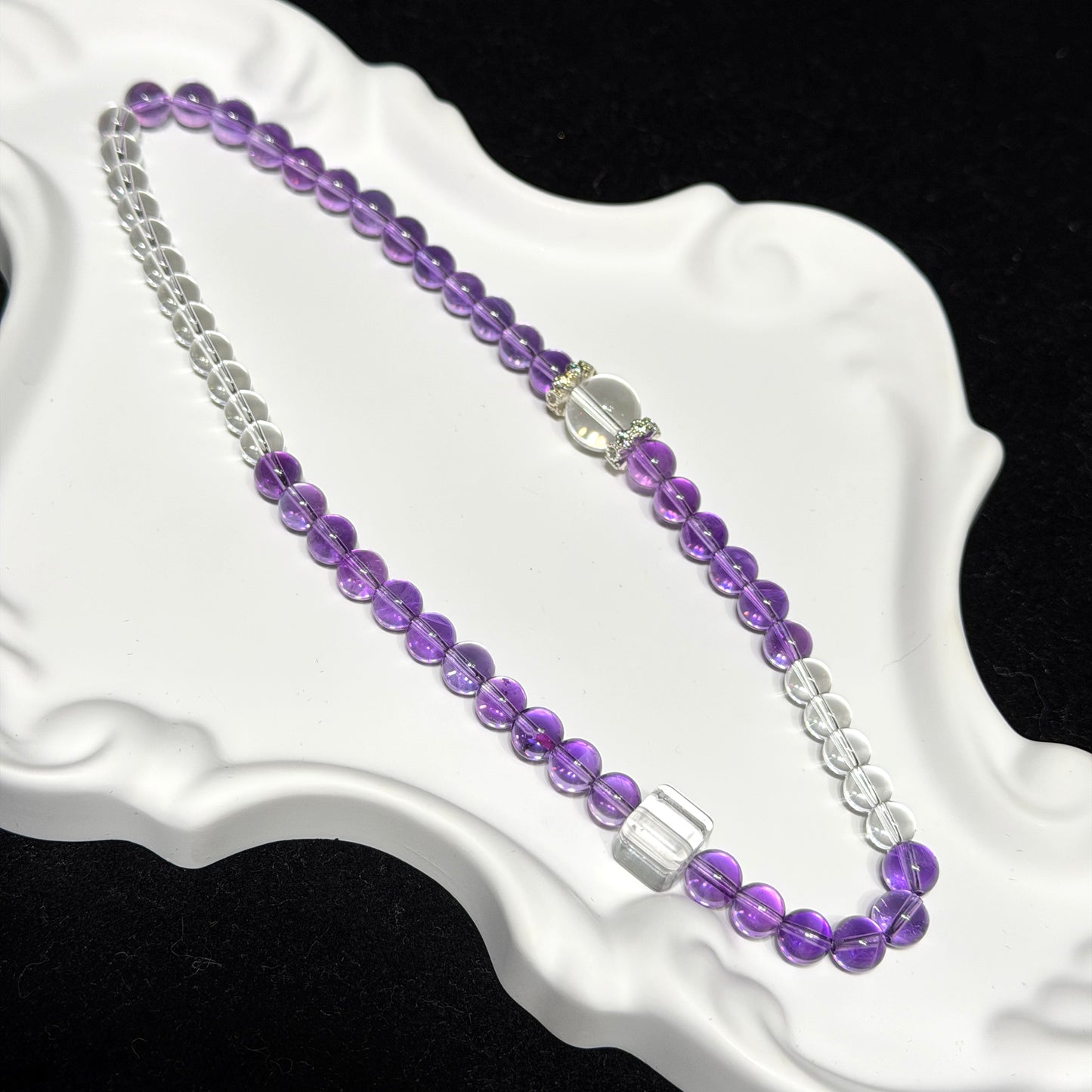 Amethyst & Clear Quartz Double Wrap Bracelet