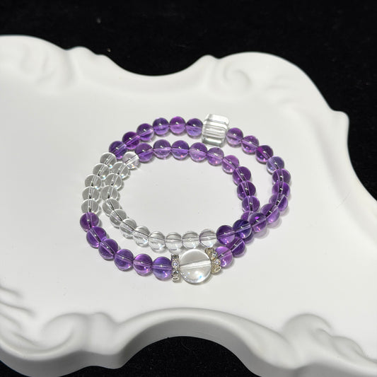 Amethyst & Clear Quartz Double Wrap Bracelet