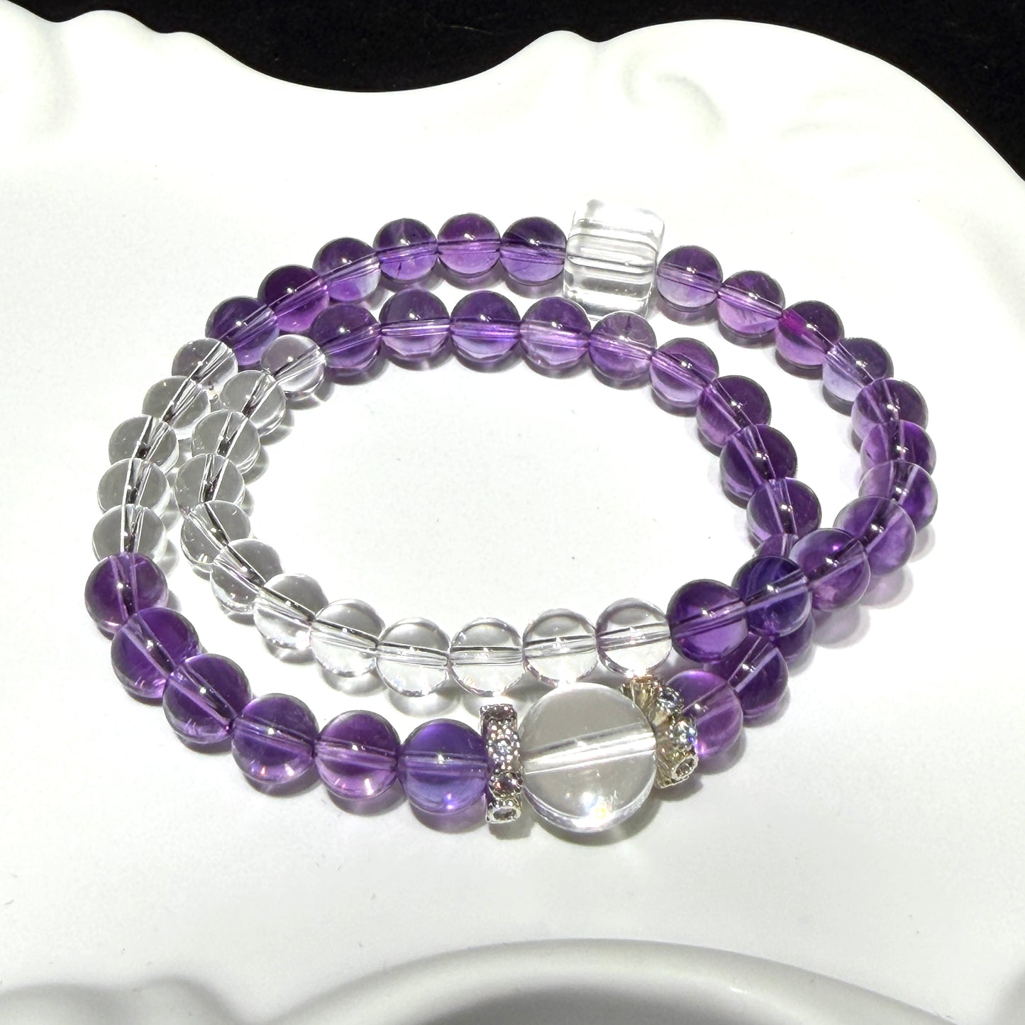Amethyst & Clear Quartz Double Wrap Bracelet