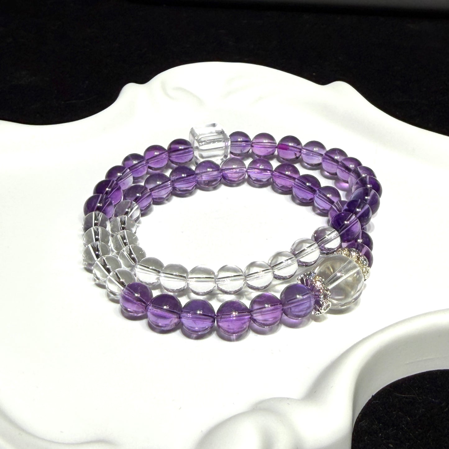Amethyst & Clear Quartz Double Wrap Bracelet