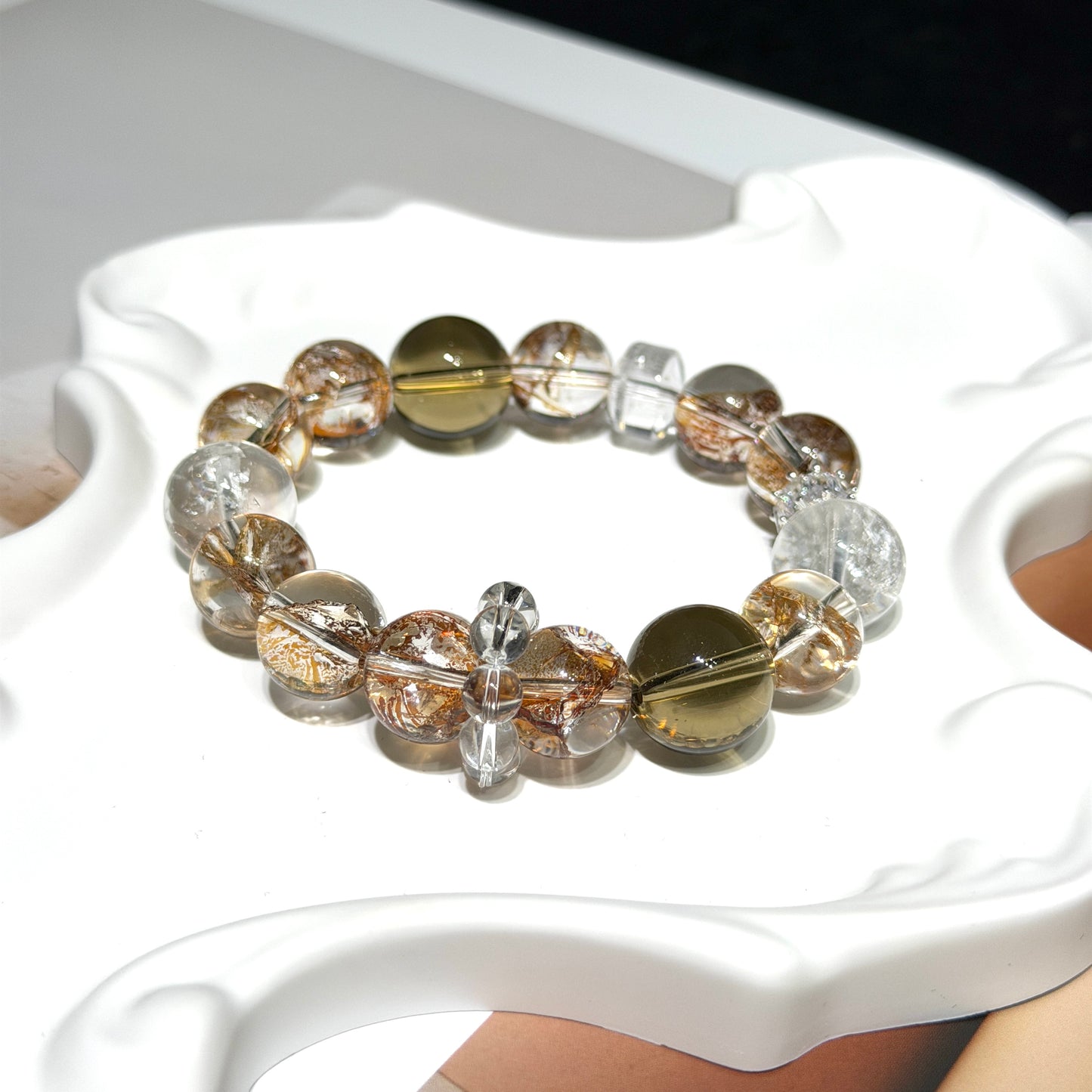 Gold Foil Koi Inclusion Quartz Bracelet