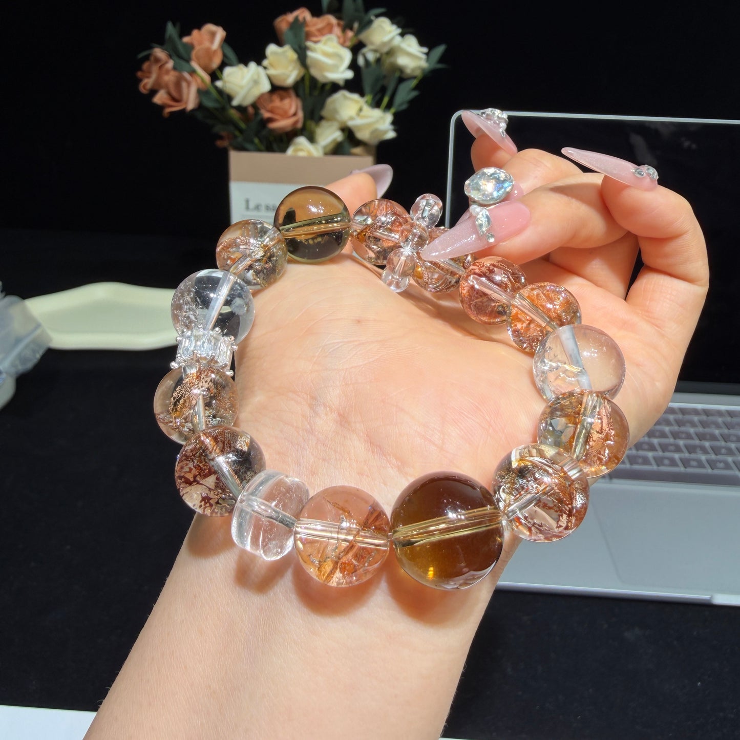 Gold Foil Koi Inclusion Quartz Bracelet