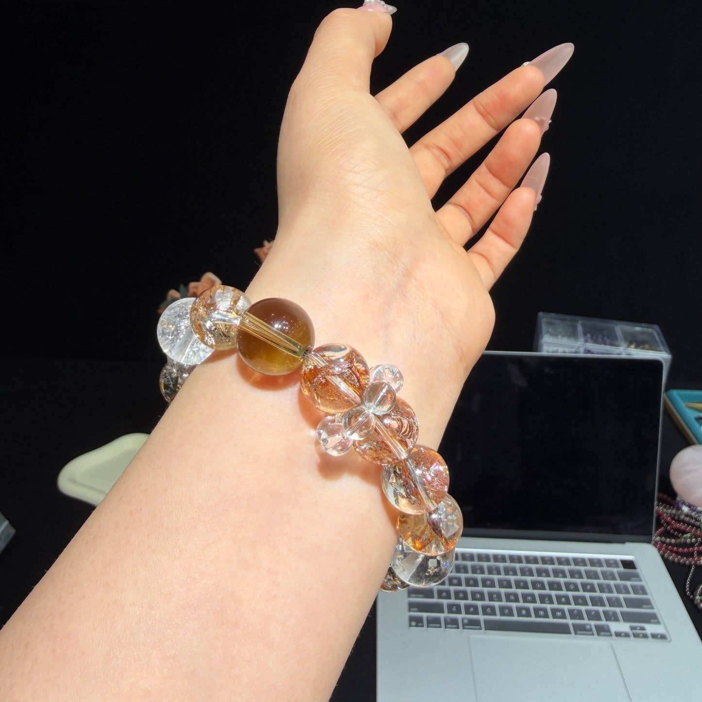 Gold Foil Koi Inclusion Quartz Bracelet