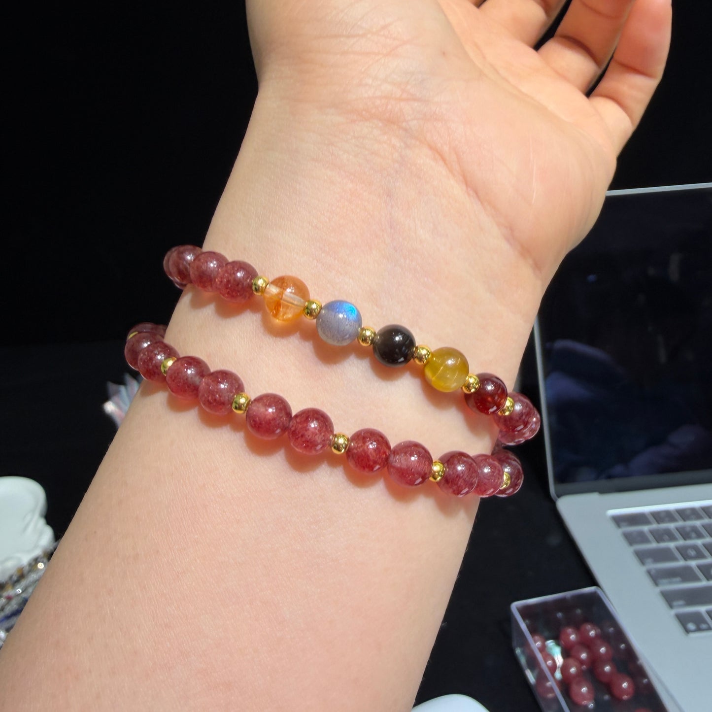 Strawberry Quartz Double Circle Bracelet