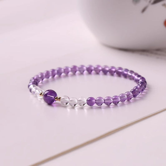 Amethyst & Clear Quartz Single Strand Bracelet
