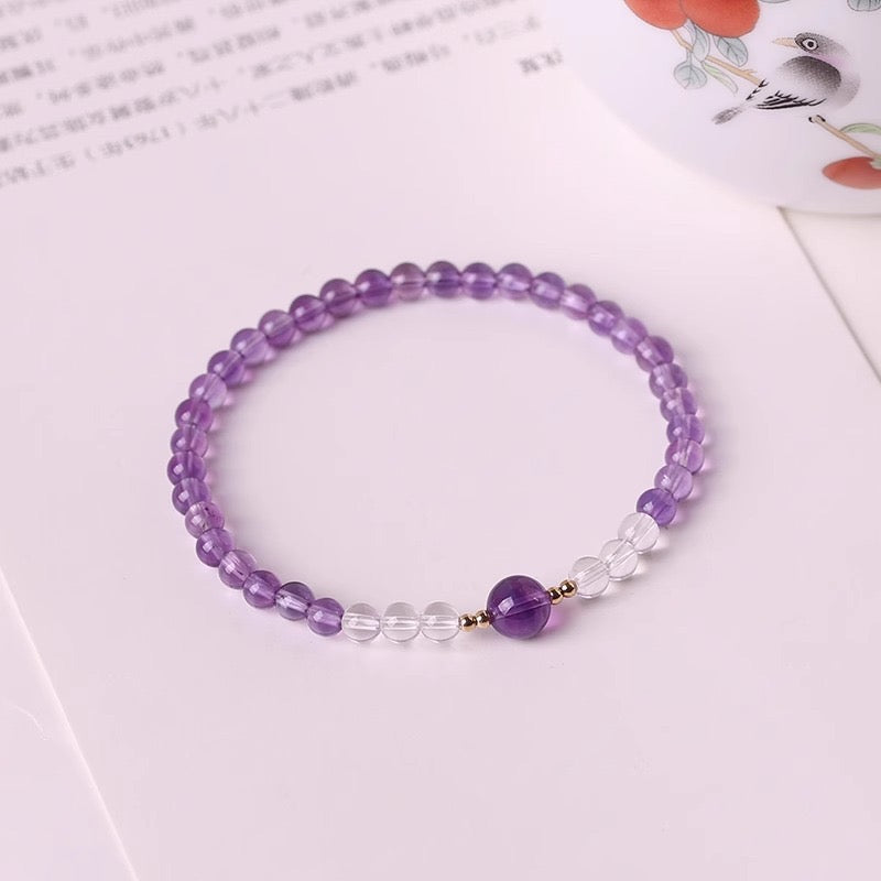 Amethyst & Clear Quartz Single Strand Bracelet
