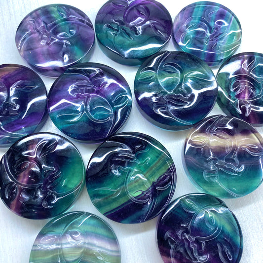 Candy Fluorite Sun & Moon Face Figurine