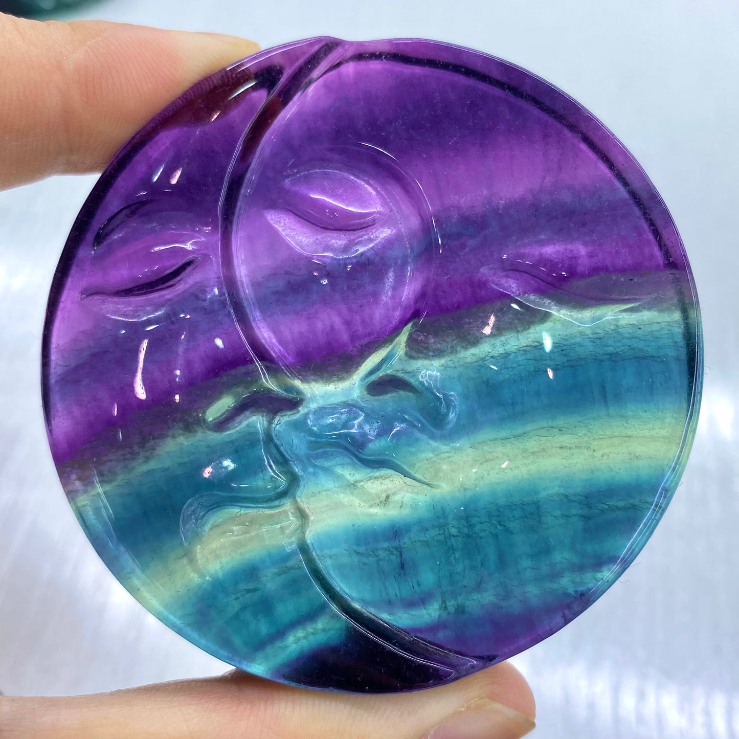 Candy Fluorite Sun & Moon Face Figurine