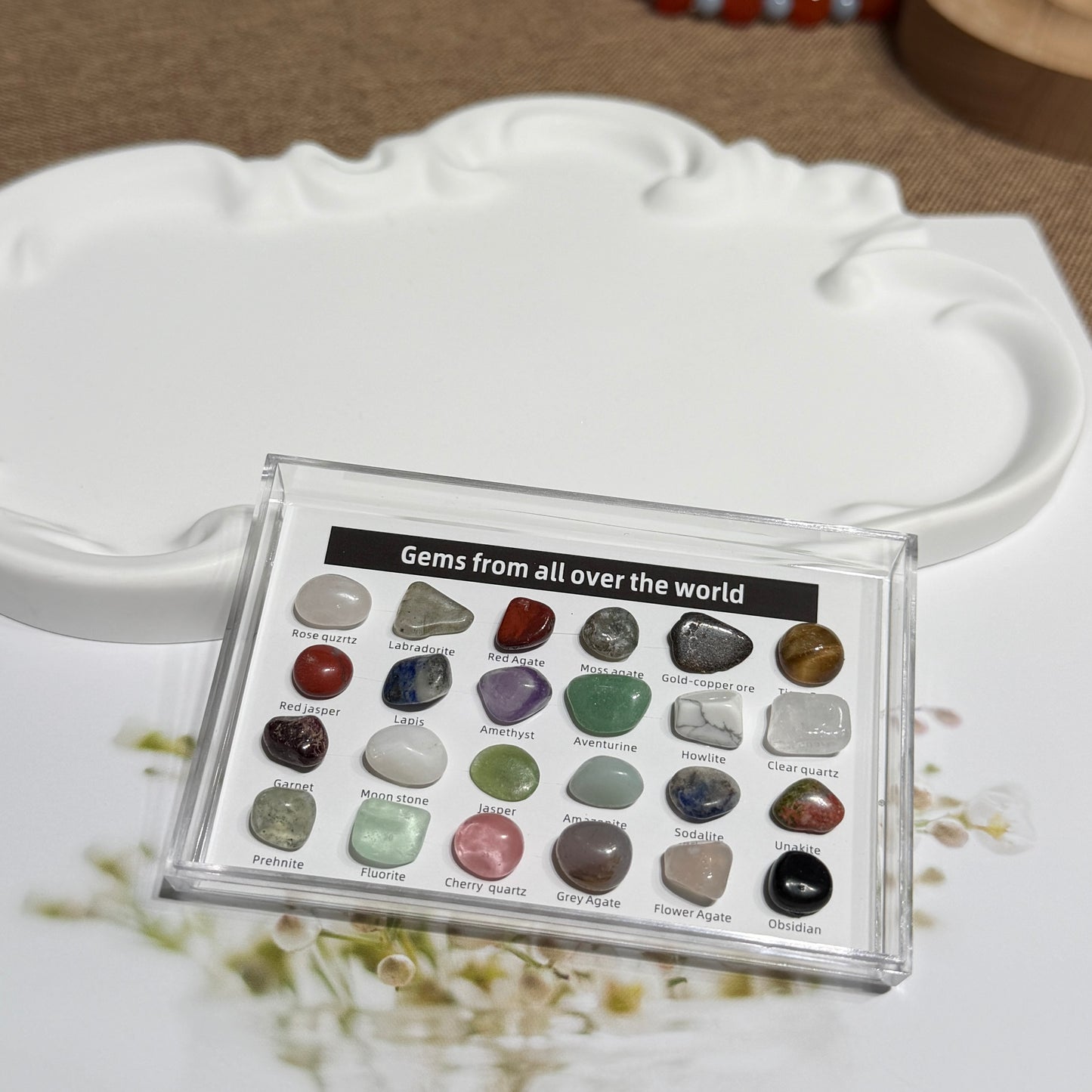 24 Gems Crystal Specimen Display | Mini Gemstone Collection Box