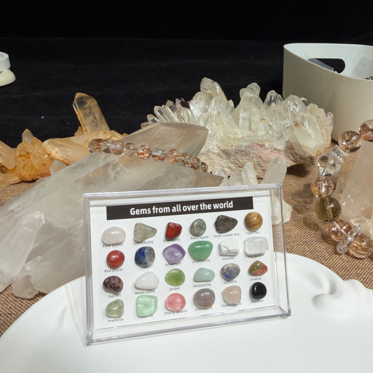 24 Gems Crystal Specimen Display | Mini Gemstone Collection Box