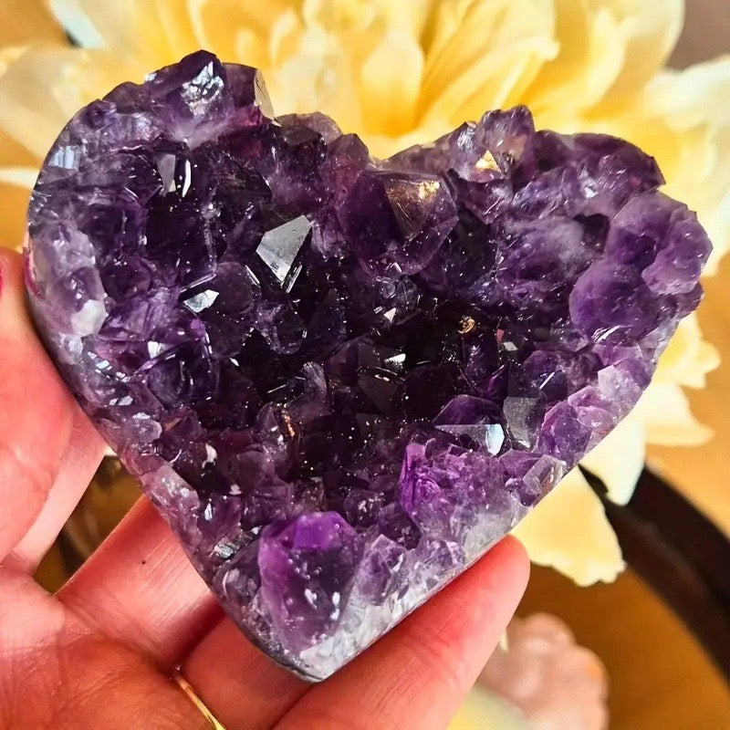 Natural Uruguay Amethyst Geode Heart-Shaped Display | Healing Crystal & Gift Idea